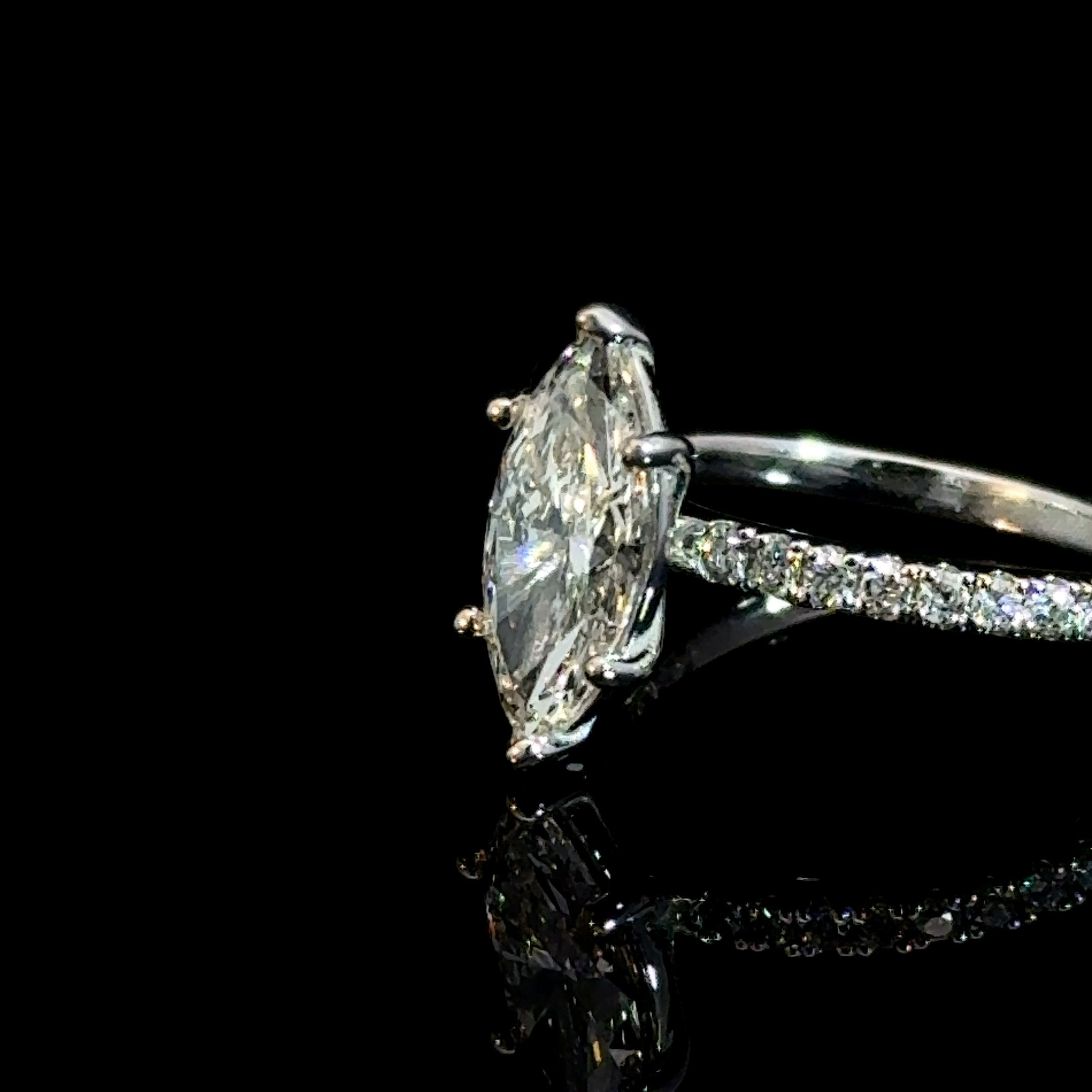 14K White Gold Marquise Lab Grown Diamond Engagement Ring 1.52 CT E VS2 IGI Certified