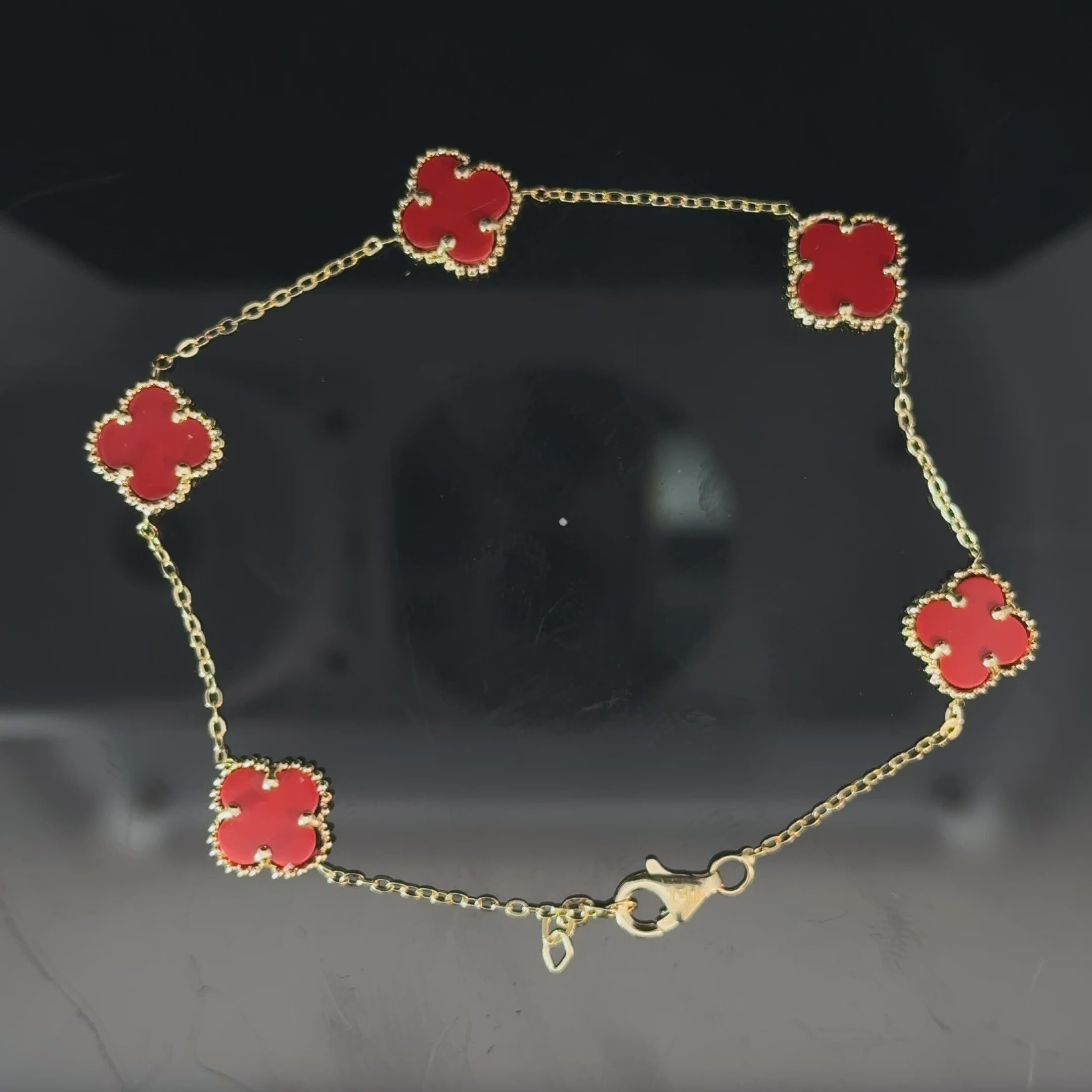 14k Gold - Red Clover Bracelet