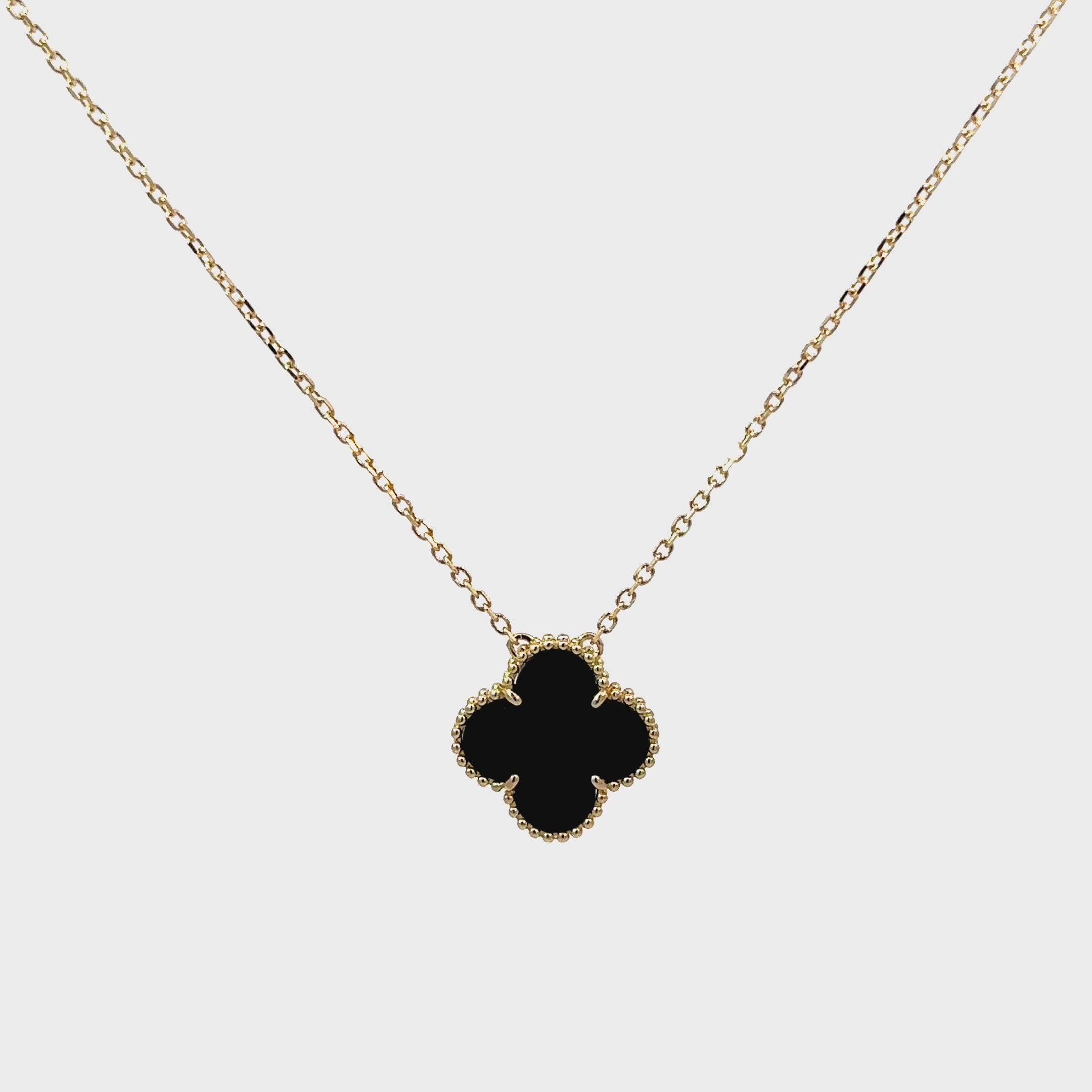 14k Gold - Single Onyx Clover Necklace