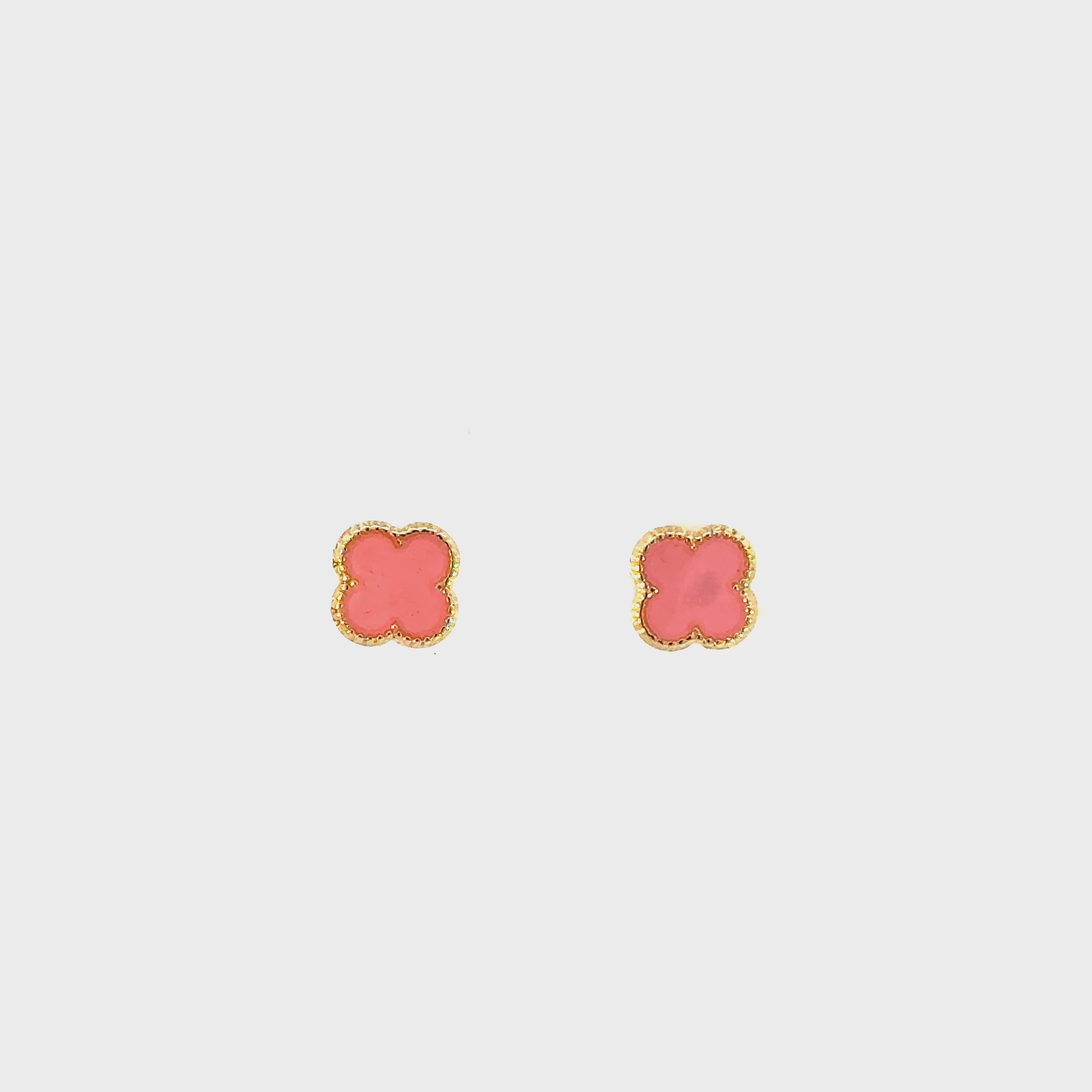 14k Gold - Pink Clover Studs