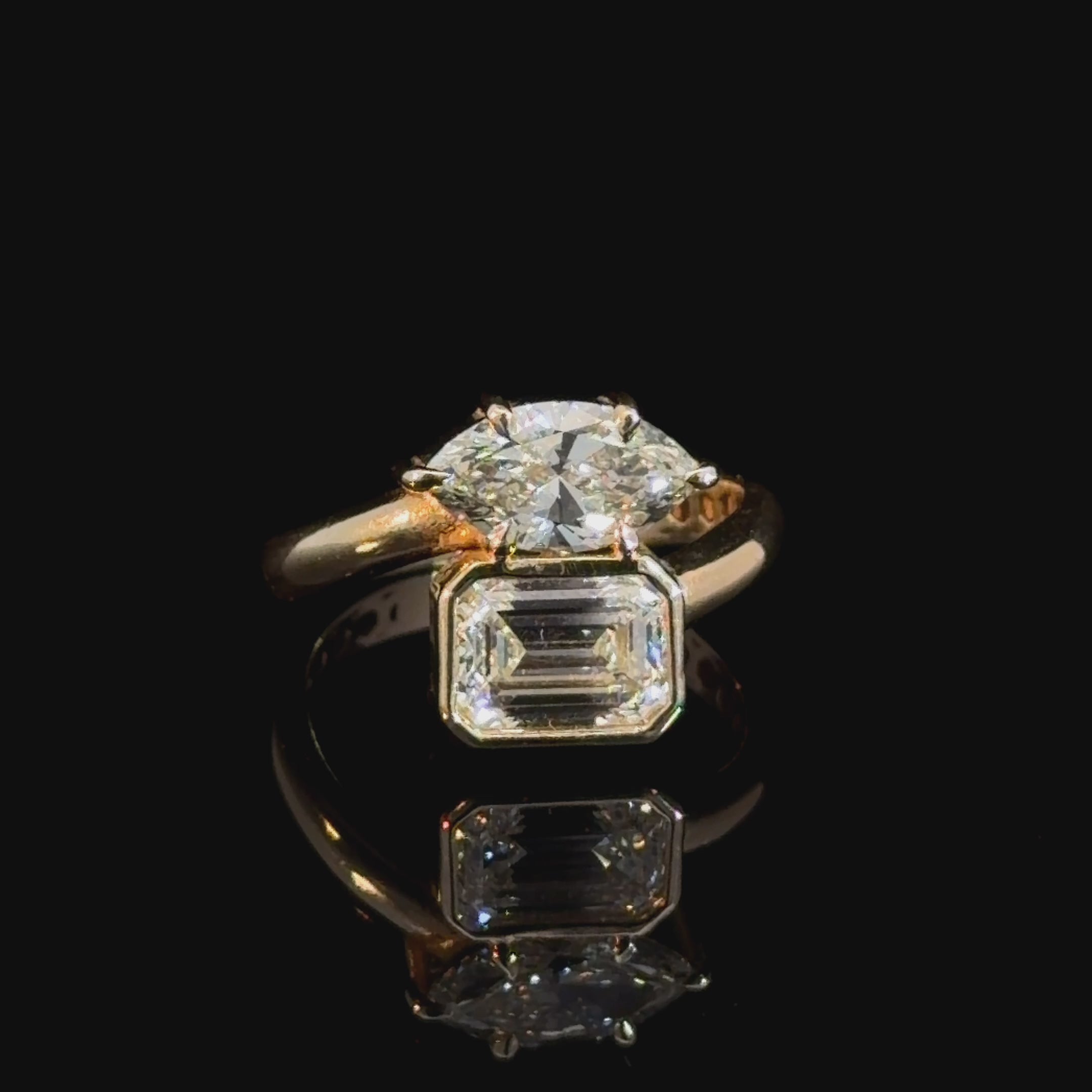 2.60ct Marquise & Emerald Cut Lab Diamond Toi Et Moi Ring