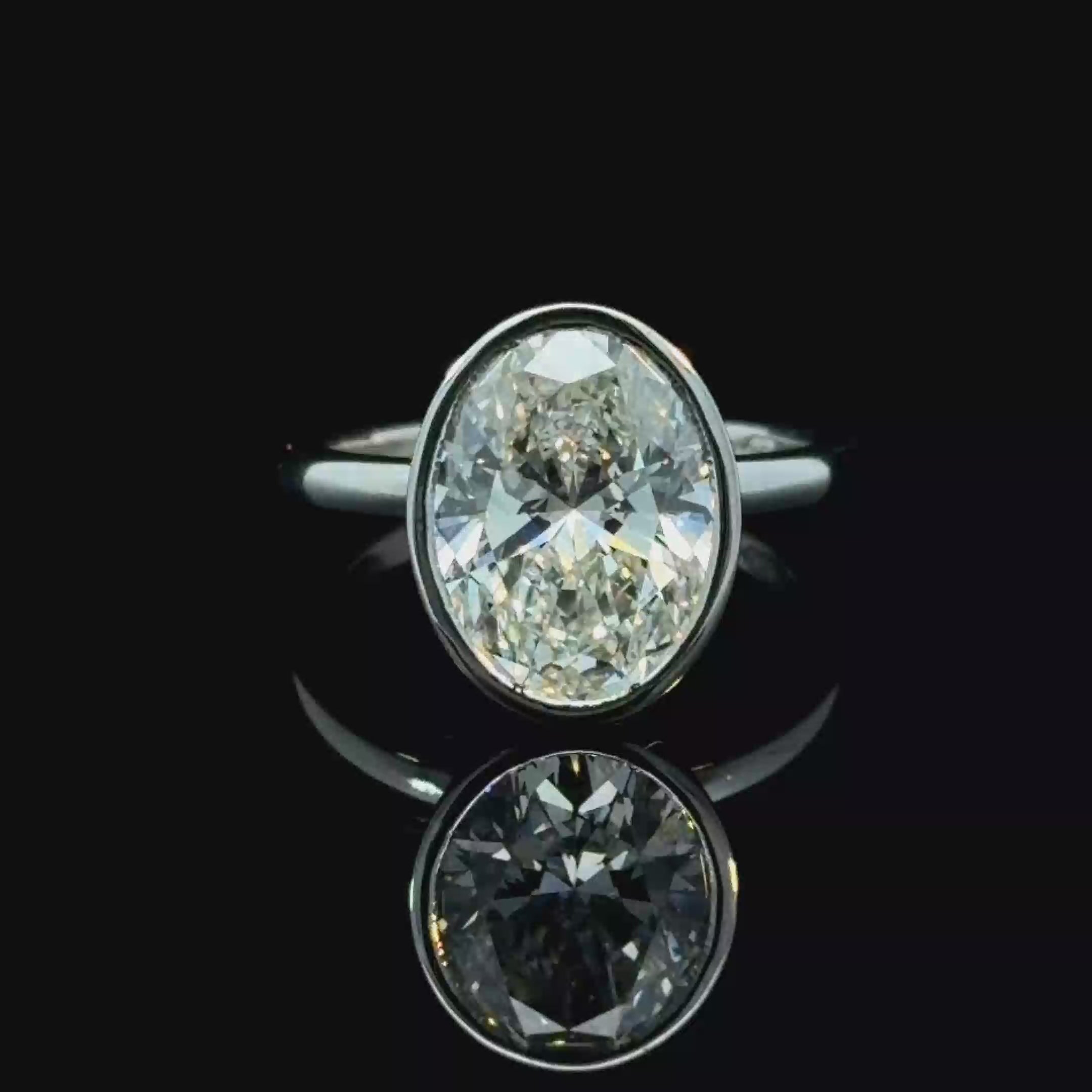 Oval Cut Lab Grown Diamond Bezel Set Solitaire Engagement Ring | 14K White Gold