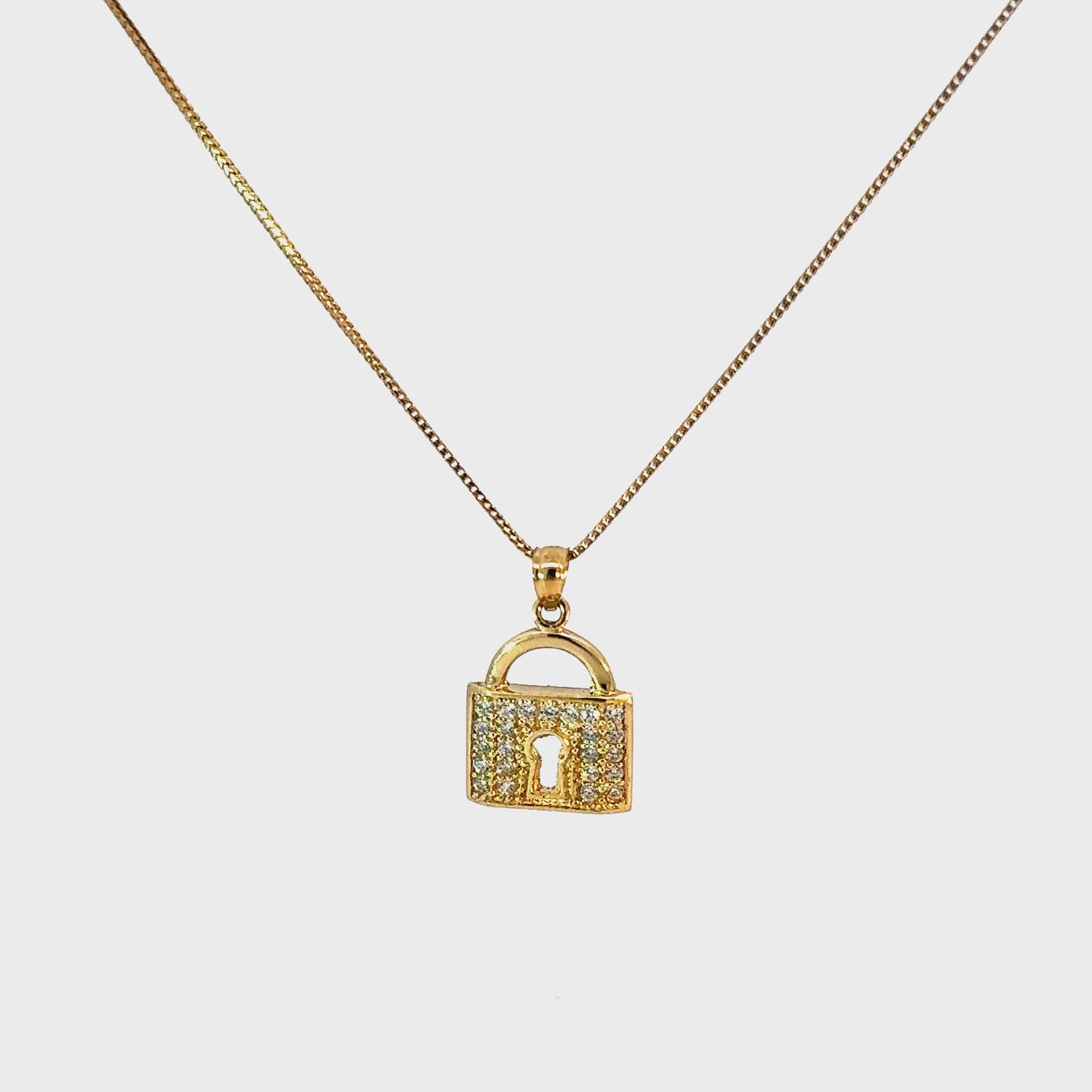 10k Gold Set - 1mm Solid Franco Chain + Lock Pendant