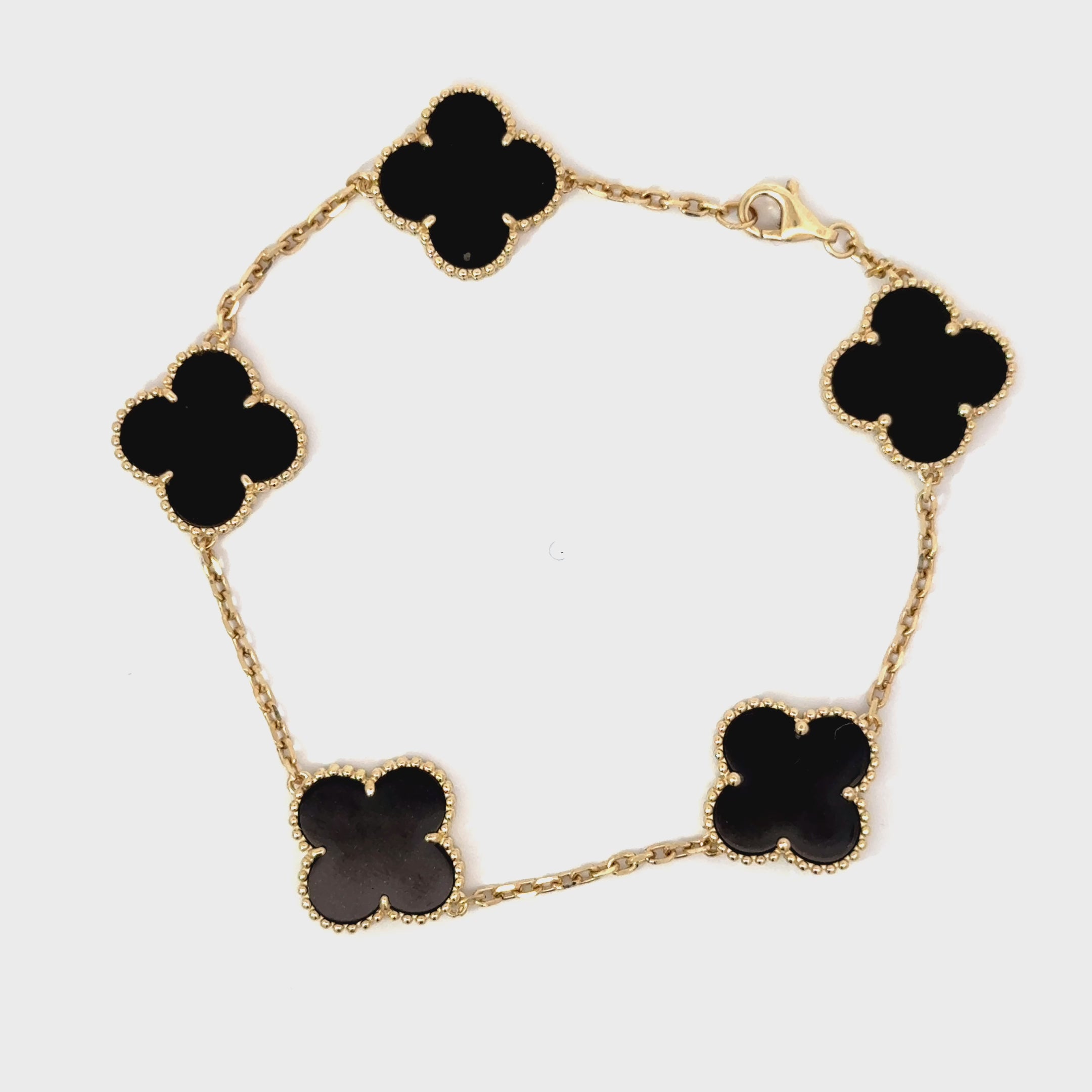 14k Gold -Onyx Clover Bracelet