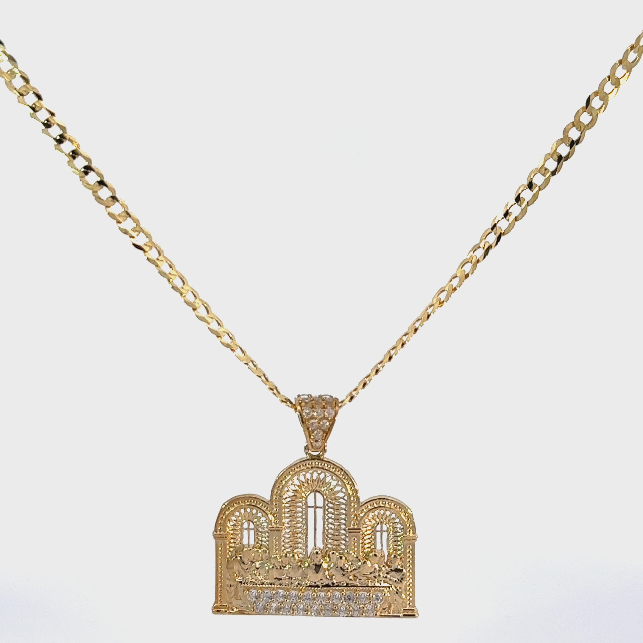 10k Gold Set - 3.7mm Solid Flat Curb Link Chain + Pendant