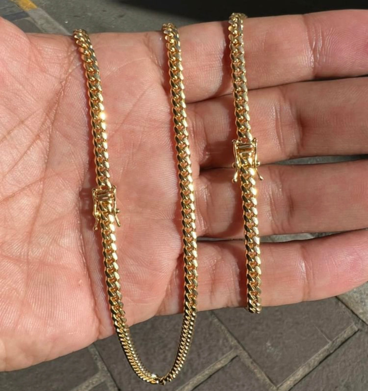 10k Solid Set - Cuban Chain + Bracelet  4mm